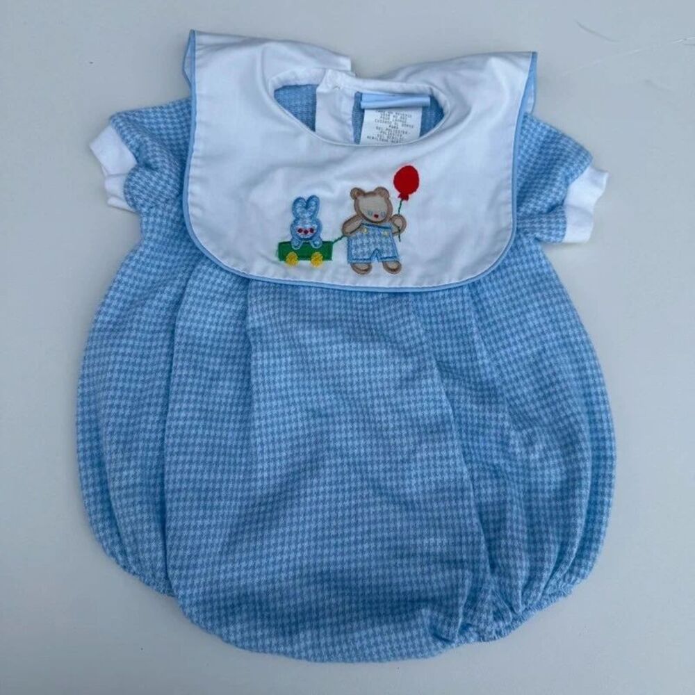 Alexis Vintage Size 3 Months Embroidered Bear Boutique Bubble Romper